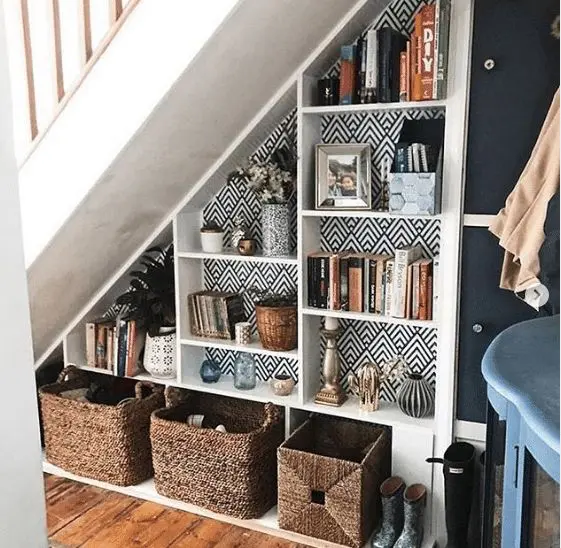 open loft staircase shelving ideas